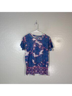 Before+Again Shirt Womens Medium Blue Floral Crew Neck Sheer Short Sleeve Top